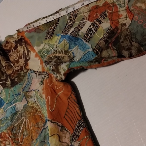 Chico's mandarin button front tapestry patchwork cotton loose fitting jacket top - Picture 10 of 10